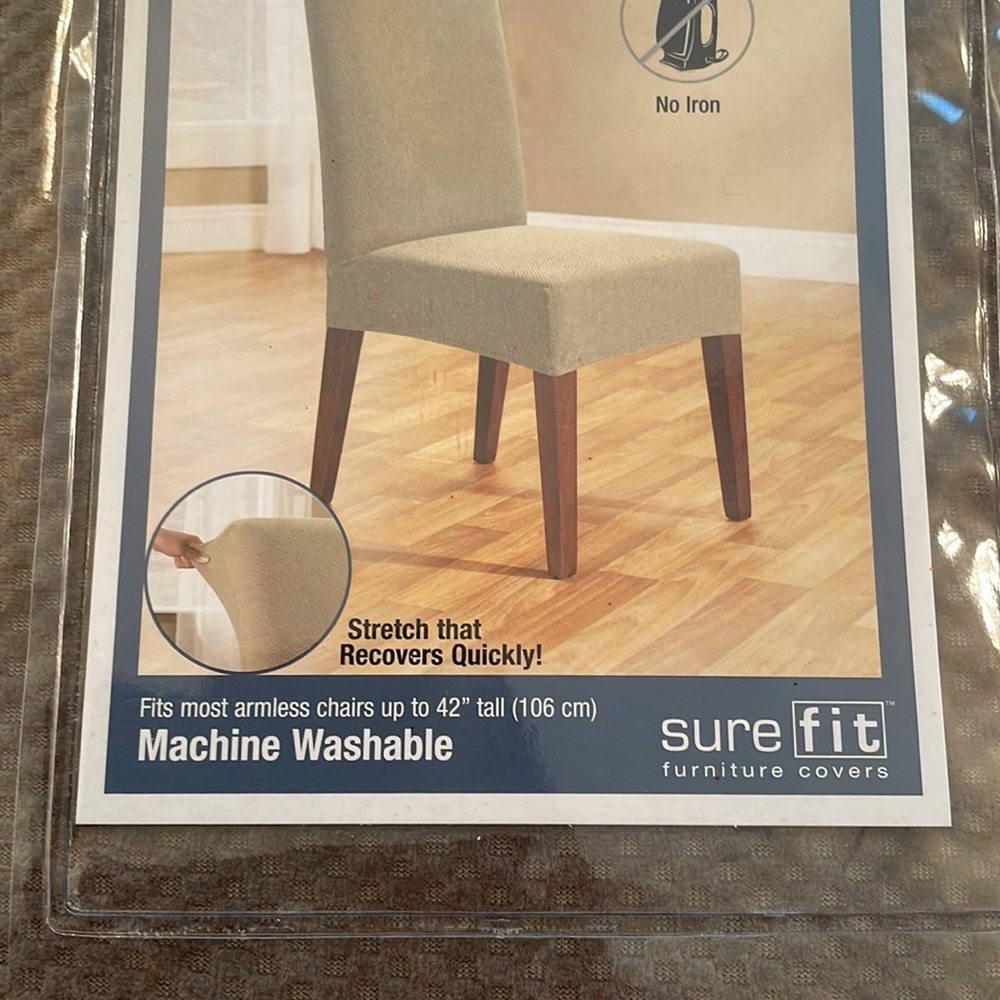 Sure Fit Stretch Short Dining Chair Cover - Taupe - Picture 3 of 7